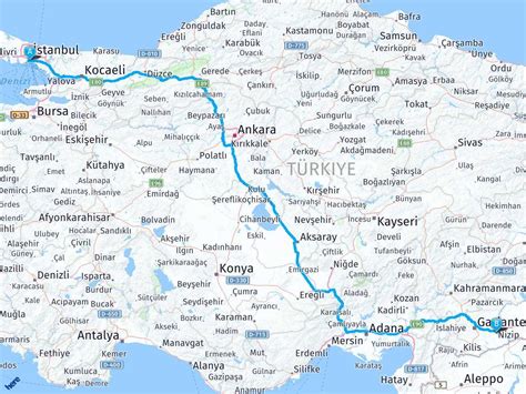 nizip istanbul arası kaç km